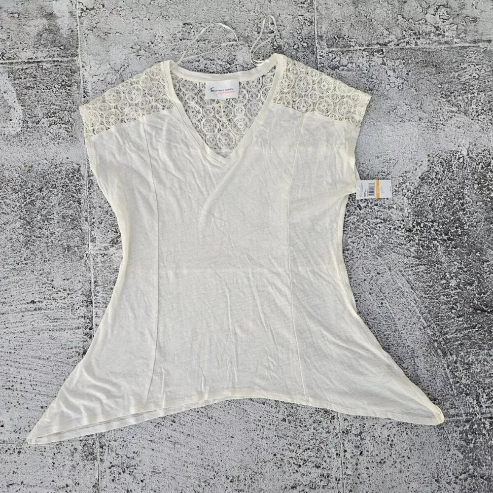 Two by Vince Camuto Women Top Beige V Neck Blouse Shirt Size Small NWT